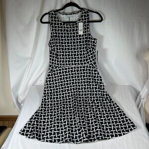 New York & Co Small Sleeveless Midi A Line Dress With Pockets Black White NWT